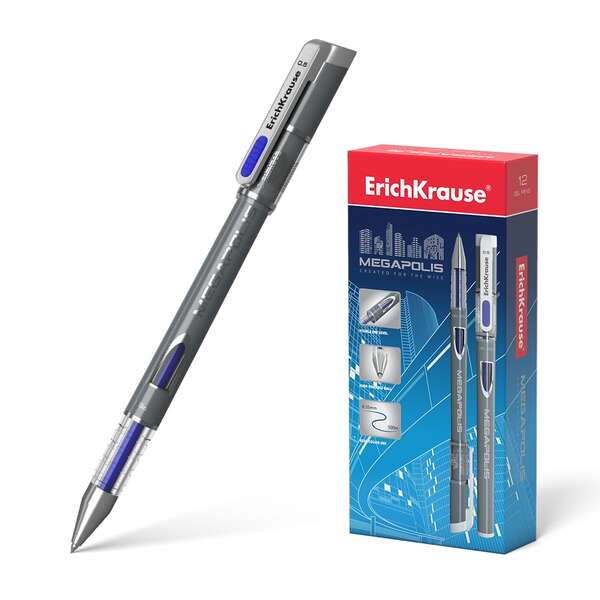 Erichkrause Megapolis Gel Boligrafo Tinta Gel - Punta de 0.5mm - Cuerpo Redondo Opaco - Ventanilla de Control de Tinta - Color Azul · Pack de 12 uds.