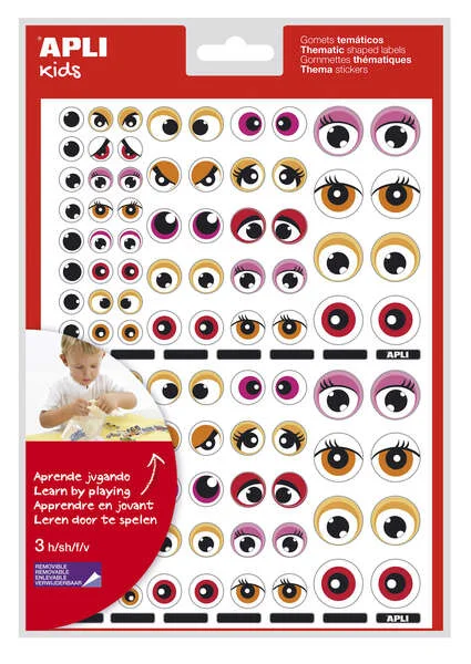 Apli Bolsa de 312 Gomets Tematicos con Ojos - Adhesivo Removible - Desarrolla Habilidades Motoras - Identifica Emociones - Color Rosa y Naranja · Pack de 5 uds.