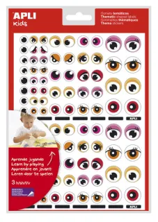 Apli Bolsa de 312 Gomets Tematicos con Ojos - Adhesivo Removible - Desarrolla Habilidades Motoras - Identifica Emociones - Color Rosa y Naranja · Pack de 5 uds.