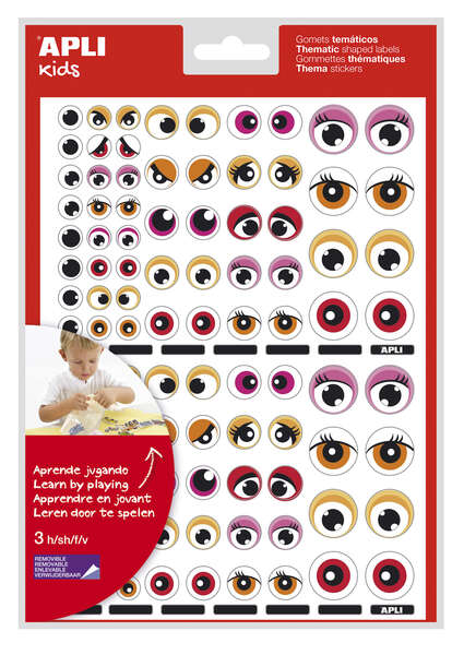 Apli Bolsa de 312 Gomets Tematicos con Ojos - Adhesivo Removible - Desarrolla Habilidades Motoras - Identifica Emociones - Color Rosa y Naranja · Pack de 5 uds.