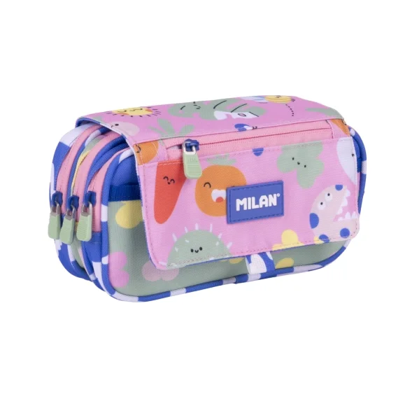Milan Green and Grow Estuche Portatodo con Solapa - Cremallera - 4 Compartimentos - 13x24x10cm - Multicolor