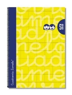 Lamela Cuaderno Espiral con 80 Hojas de 90g/m2 con Margen - Formato Folio - Pauta Cuadrovia de 5mm - Cubierta Extra Dura - Papel Offset Blanco Extra - Color Amarillo