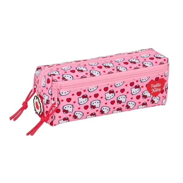 Safta Hello Kitty Portatodo - 3 Compartimentos con Cremalleras - Goma Elastica - 0.98L - 220x60x85mm - Color Rosa