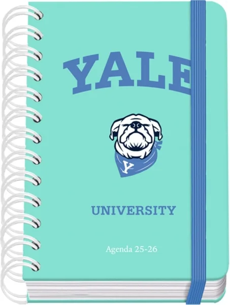 Dohe Yale Dog Agenda Escolar 25/26 Espiral Wire’o A6 - Dia Pagina - Papel 80g/m2 - 4 Hojas de Pegatinas - Cubierta de Carton Plastificado - Cierre con Goma Elastica