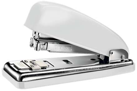 Petrus 226 WOW Grapadora Metalica + Caja de 200 Grapas - Hasta 30 Hojas - Grapado Cerrado, Abierto y Clavado - Color Blanco Metalizado