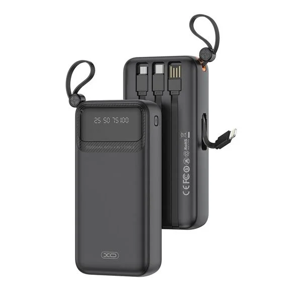 XO PR279 Powerbank 20000mAh - USB-A, USB-C, USB-Micro y Lightning - Cables Integrados - Pantalla Digital - Color Negro