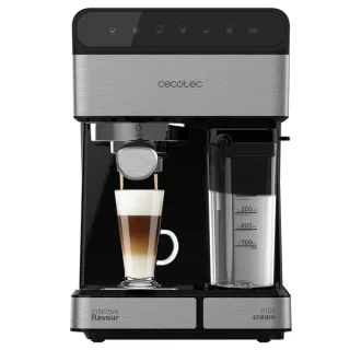 Cecotec Power Instant-Ccino 20 Touch Cafetera Espresso Semiautomatica - 1350W - Doble Salida - 20bar - Deposito de 1.4L - Tanque de Leche 500ml - Thermoblock - Calientatazas - Color Negro y