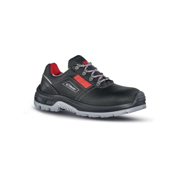 Upower Elect S Calzado de Seguridad Bajos - Talla 35 - Empeine Piel Flor Grana Mina, Hidrofugos, Puntal Composite, Antiperforacion, Suela Antideslizante, Proteccion S3S FO SR - Color Negro/R