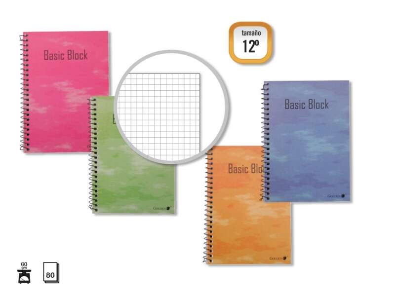 Golden Cuaderno Espiral 12º Natural (85x125mm) 80 Hojas 60gr Cuadricula - Margen Remarcado - Tapa Normal Plastificada - Colores Surtidos · Pack de 10 uds.