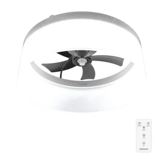 Cecotec EnergySilence LampAero 650 White Design Ventilador de Techo con Luz LED - 20W - Tulipa de Tela - 3 Tonos LED - Temporizador - 6 Velocidades - Modo Invierno - Color Blanco y Negro
