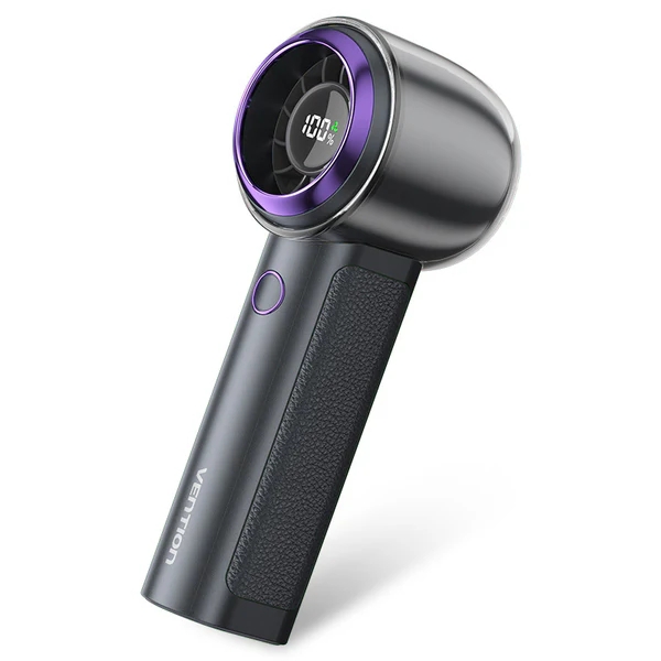 Vention PBB Ventilador de Mano - Velocidad Maxima 13000RPM - Nivel Regulable de 1 a 100 - Bateria de 3000mAh - Conexion USB-C - Ligero y Compacto - Color Negro/Morado