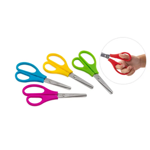 Faibo Tijeras Escolares Confort 13.5cm - Punta Redonda - Acero Inoxidable - Empuñadura de Plastico - Colores Surtidos · Pack de 10 uds.