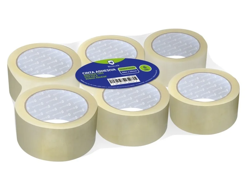 Bismark Pack de 6 Precintos de Embalaje 50mm x 66m - Polipropileno 55 micras - Transparente