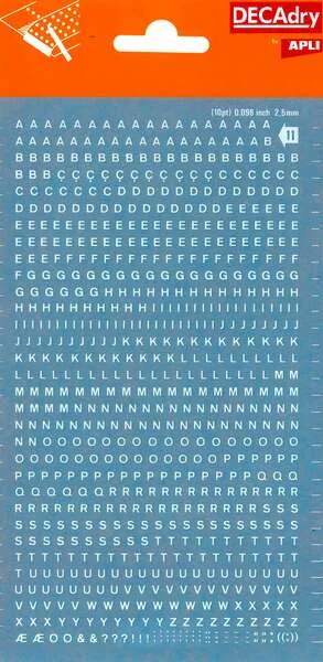 Apli Letras Transferibles Blancas 2.5mm - 730 Caracteres - Facil Aplicacion y Gran Adherencia - Versatil para Diferentes Superficies - Blanco