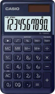 Casio SL-1000SC Calculadora de Bolsillo - Pantalla Extragrande de 10 Digitos - Alimentacion Solar y Pilas - Color Azul Oscuro