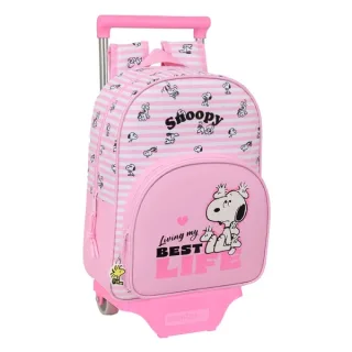 Safta Snoopy Mochila con Carro - Extraible - Portabotellas - Bolsillo Frontal - Asa de Mano - 26x34x11cm - Color Rosa