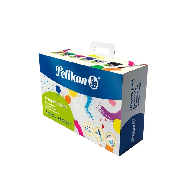 Pelikan Pack de 6 Temperas - 40ml - Pincel de Pelo Pony Nº4 - Consistencia Cremosa - Colores Surtidos