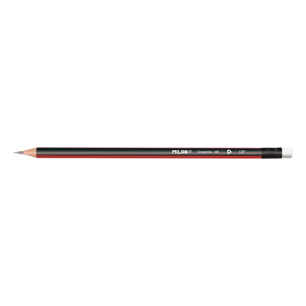 Milan Lapices de Grafito HB - con Goma - Triangular - Color Rojo · Pack de 12 uds.