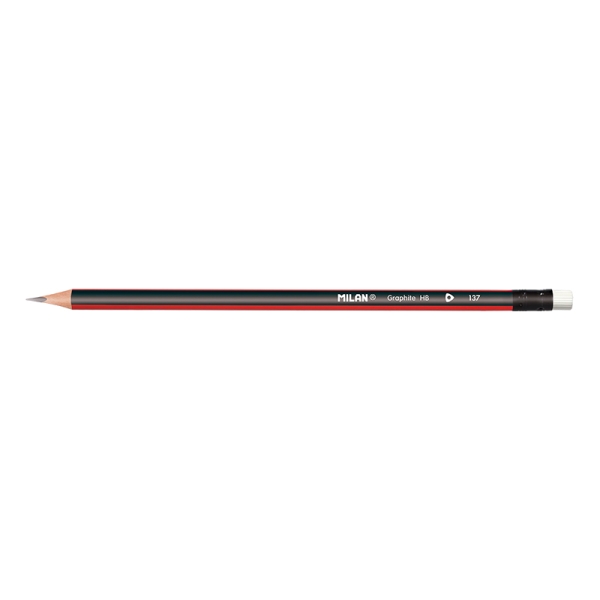 Milan Lapices de Grafito HB - con Goma - Triangular - Color Rojo · Pack de 12 uds.