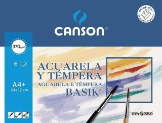 Canson Acuarela Basik Minipack de 6 Hojas A4+ 370gr - Muy Bien Encolado - De grano Ligero - Color Blanco