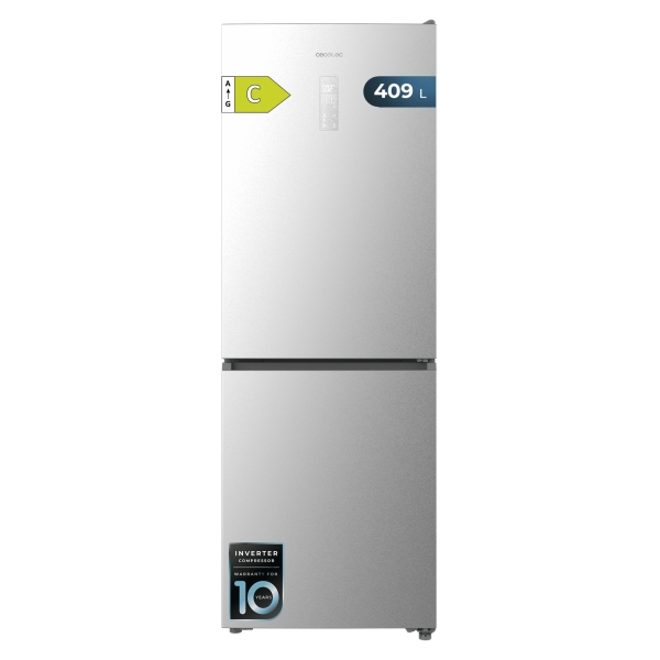 Cecotec Bolero CoolMarket Combi 409 Inox C Frigorifico Combi - Capacidad 409L - Compresor Inverter - Congelacion Ultrarapida - Silencioso - Frio Envolvente - Clase C - 185x59.5cm - Color Ace