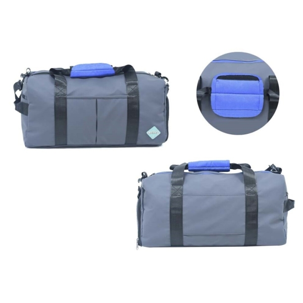 Lagart Bolsa Deportiva con Compartimento para Zapatillas - Asas de Mano con Refuerzo - Bandolera Ajustable - Medidas 46x29x23cm - Color Gris con Detalle en Azul