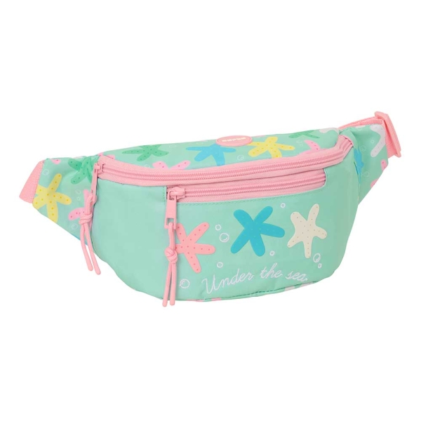 Safta Estrellas Bolsa de Cintura - Cremallera - Cintas Ajustables - Cierre de PVC - Bolsillo Frontal - 23x12x9cm - Color Verde