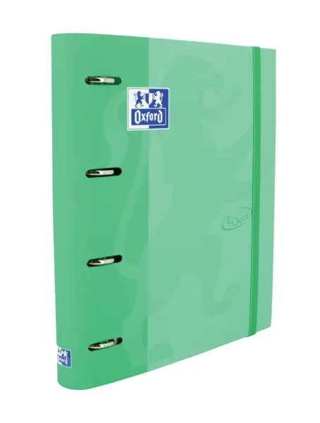 Oxford Touch A4+ Europeanbinder - Tapa Extradura Resistente - Lomo de 45mm - Anillas 4Dx35mm - Recambio 5x5 - Color Menta · Pack de 4 uds.