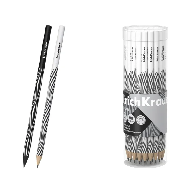 ErichKrause Illusion Lapiz de Grafito - Mina HB - Cuerpo Redondo - Mina Resistente - Color Negro/Blanco · Pack de 42 uds.