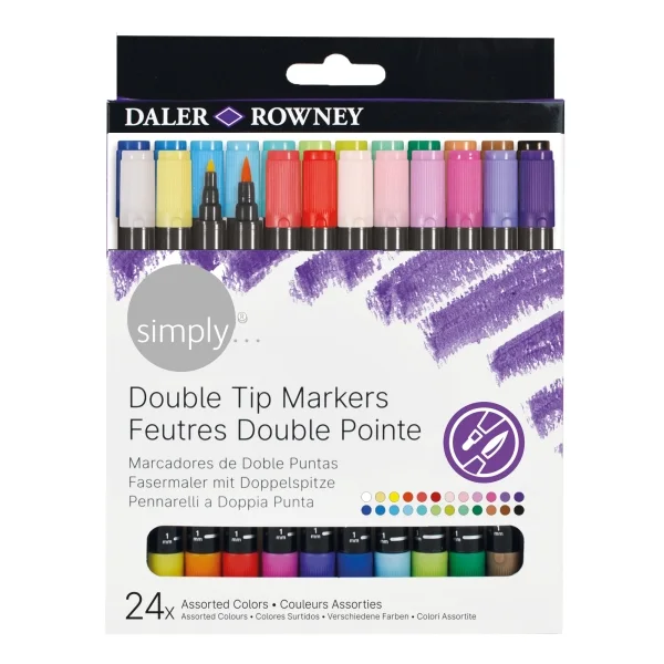 Daler Rowney Simply Pack de 24 Rotuladores Doble Punta - Colores Surtidos