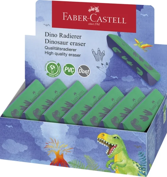 Faber-Castell Dinosaurio Goma de Borrar sin PVC - Forma Triangular Ergonomica - Sin Residuos - Borrado Limpio y Facil · Pack de 15 uds.