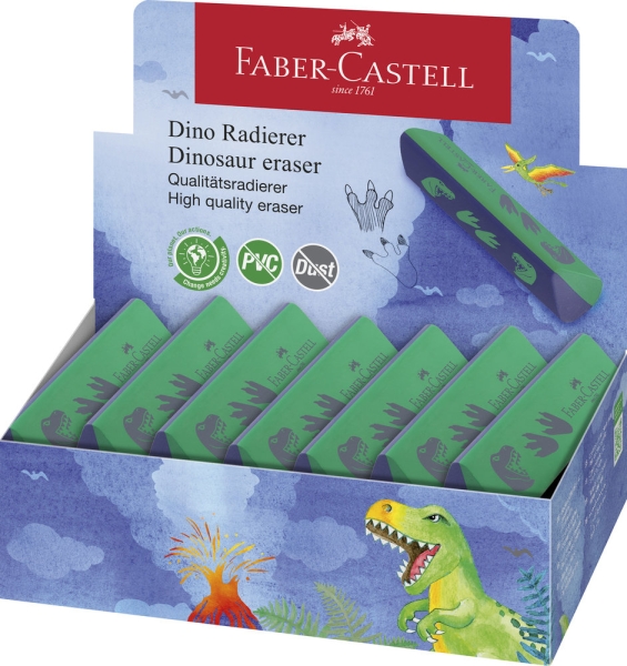 Faber-Castell Dinosaurio Goma de Borrar sin PVC - Forma Triangular Ergonomica - Sin Residuos - Borrado Limpio y Facil · Pack de 15 uds.