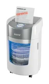 Leitz IQ OptiMax Home Office 350 Destructora de Papel Manual DIN P5 - Destruye hasta 8 Hojas - Tiempo de Funcionamiento Continuo 20m - Papelera de 22L con Tecnologia de Giro - Color Blanco/G
