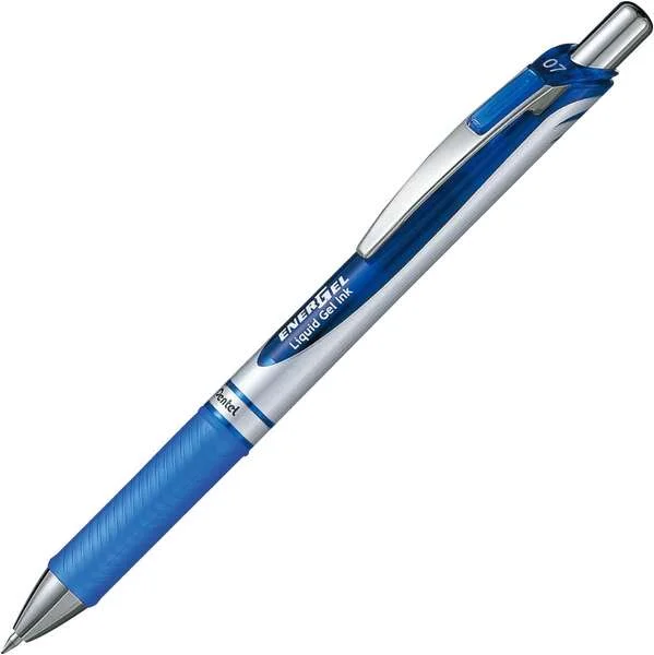 Pentel Energel Boligrafo de Bola Retractil - Punta 0.7mm - Trazo 0.35mm - Tinta Gel - Recargable - Grip de Agarre - Clip de Metal - 50% de Materiales Reciclados - Color Azul · Pack de 12 uds.