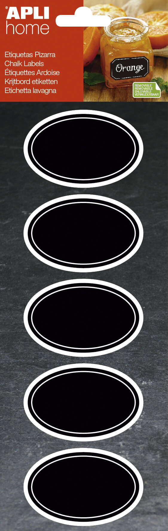 Apli Etiquetas Pizarra Ovaladas 65x41mm - Adhesivo Removible - 2 Hojas (10 Etiquetas) - Escritura con Tiza Liquida o Convencional - Borrado Facil - Ideal para Tarros, Macetas, Regalos - Colo