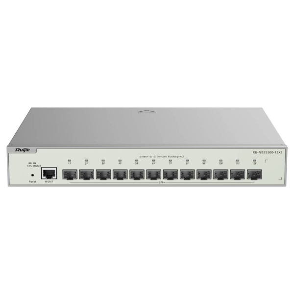 Ruijie RG-NBS5500-12XS Switch Gestionado en Capa 3 - Puerto Mgmt 100Mbps - 12x SFP+ hasta 10Gbps - Fuente de Alimentacion Fija - Color Acero