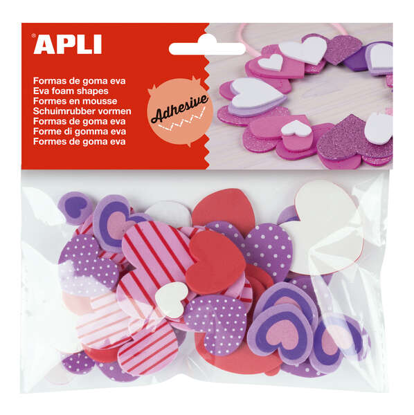 Apli Formas Goma Eva Adhesivas Corazones Estampados 40 U - Faciles de Pegar - Diseño de Corazones - 40 Unidades Por Paquete · Pack de 5 uds.