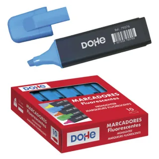 Dohe Marcadores Fluorescentes - Punta Biselada de 1-5mm - Clip en la Capucha - Apto para Todo Tipo de Papel - Color Azul · Pack de 10 uds.