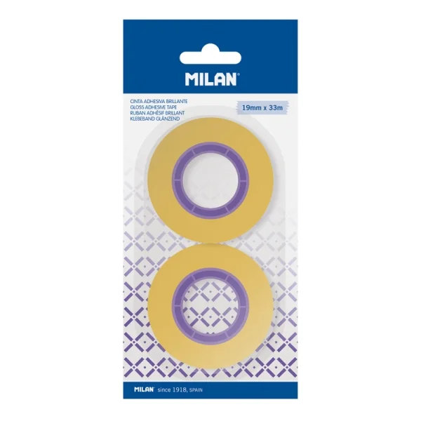 Milan Pack de 2 Cintas Adhesivas - 19mm x 33m - Color Amarillo Transparente