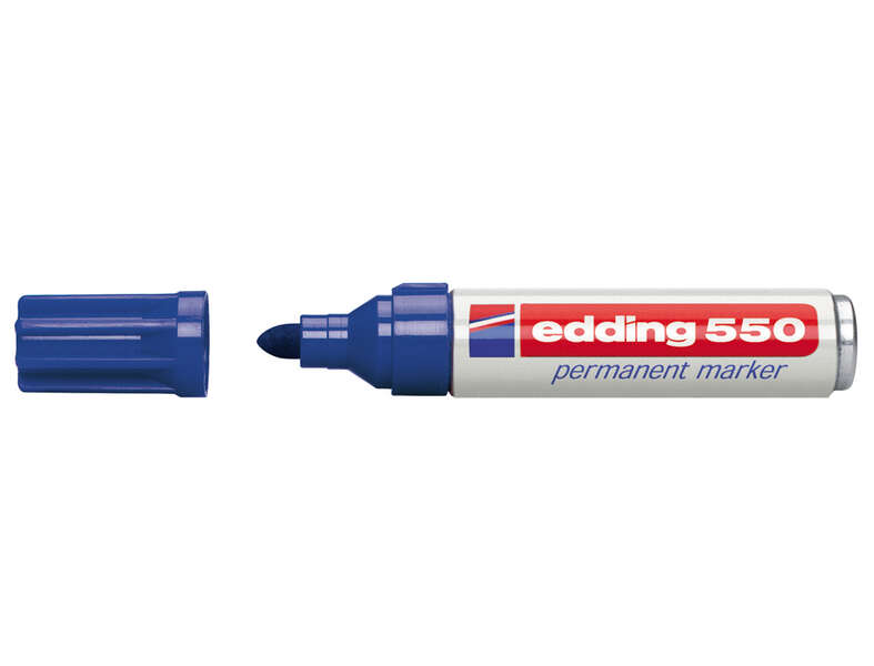 Edding 550 Rotulador Permanente - Punta Redonda - Trazo entre 3 y 4 mm. - Recargable - Secado Rapido - Color Azul · Pack de 10 uds.