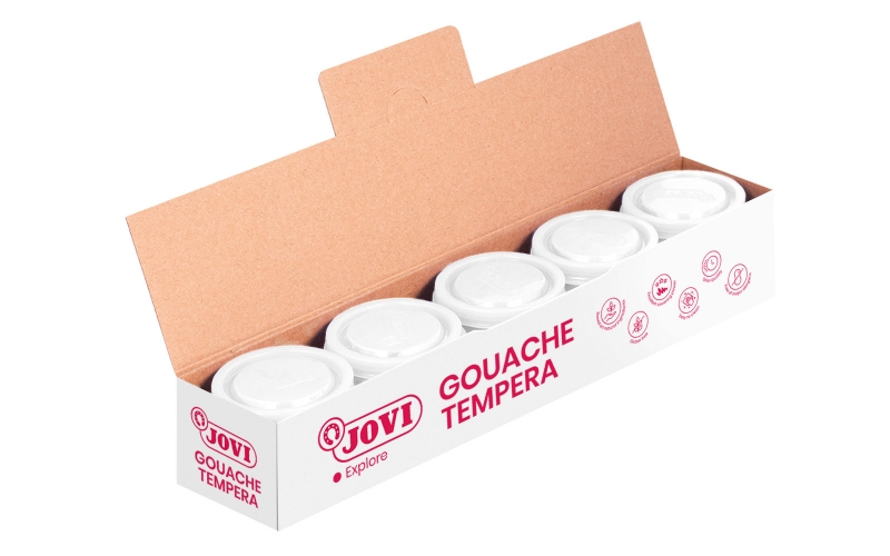 Jovi Bote de Tempera Escolar 35ml - Aplicacion en Multiples Superficies - Uso con Pincel, Rodillo o Espatula - Colores Mezclables - Color Blanco