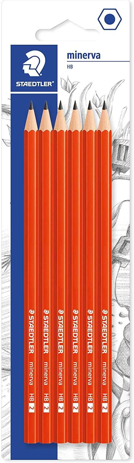 Staedtler Minerva Pack de 6 Lapices de Grafito Hexagonales - Mina 2HB - Madera de Bosques Sostenibles - Para Escribir y Dibujar