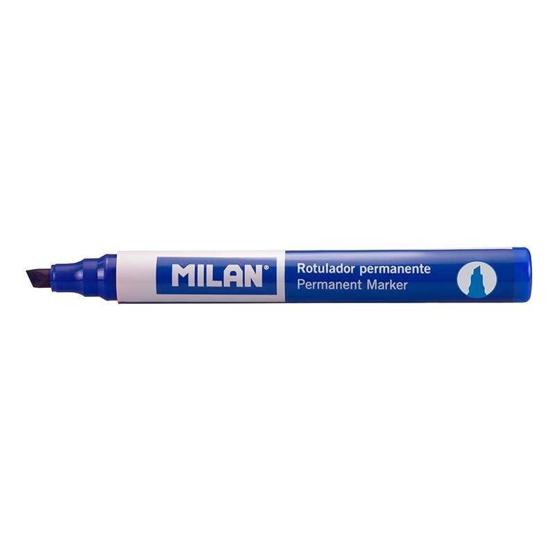 Milan Rotulador Permanente Punta Biselada - Punta 1 - 4mm - Tinta a Base de Alcohol - Color Azul · Pack de 12 uds.