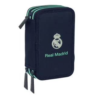 Safta Real Madrid 2ª Equipacion 25/26 Plumier de 3 Pisos - 37 Piezas - 1.3L - Goma - Lapiz - Boligrafos - Sacapuntas - Reglas - 16 Colores - 14 Rotuladores - 125x55x195mm - Color Azul Marino