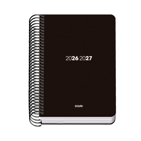 Dohe Basic Element Agenda Escolar 26/27 - Formato A6 - Dia Pagina - Papel Offset Ahuesado 70g - Cubierta de Carton Plastificado - Espiral Metalica - Goma - 12x17x3cm - Color Negro