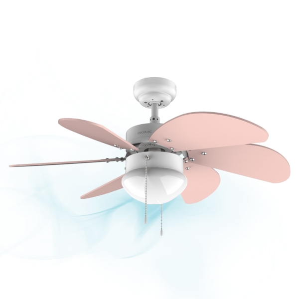 Cecotec EnerySilence Aero 3600 Vision Nude Ventilador de Techo con 6 Aspas Reversibles y Lampara - 50W - Diametro de 91cm - 3 Velocidades - Modo Invierno - Control por Cadena - Color Rosa Pastel y Blanco