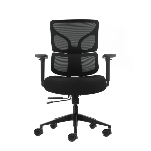 Oqonos Cherg 012 Silla de Oficina Ergonomica con Respaldo y Asiento de Malla Elastica, Reposabrazos 4D, Asiento Deslizable Ergonomico Moldeado y Ruedas de Silicona - Negro