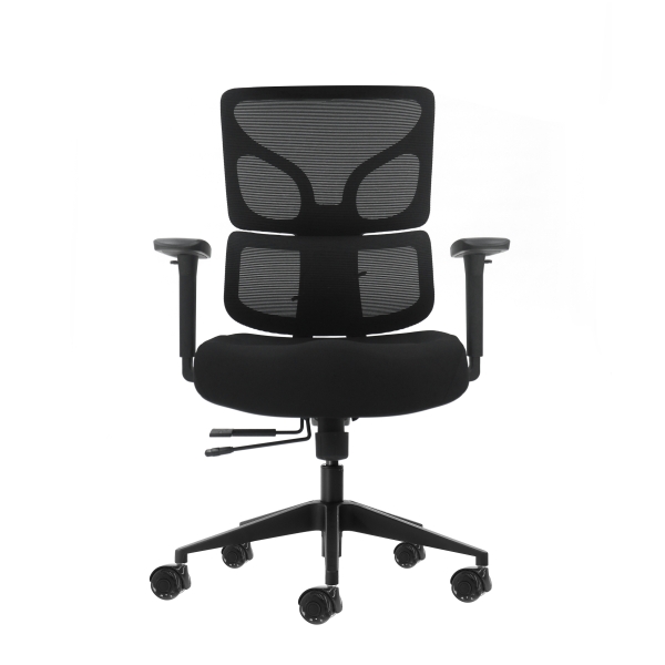 Oqonos Cherg 012 Silla de Oficina Ergonomica con Respaldo y Asiento de Malla Elastica, Reposabrazos 4D, Asiento Deslizable Ergonomico Moldeado y Ruedas de Silicona - Negro