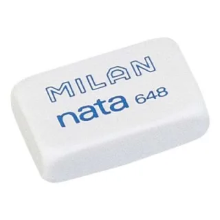 Milan Nata 648 Goma de Borrar Rectangular Pequeña - Plastico - No Daña el Papel - Color Blanco · Pack de 48 uds.