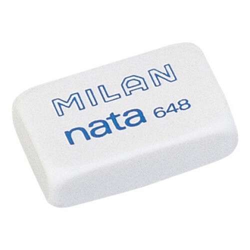 Milan Nata 648 Goma de Borrar Rectangular Pequeña - Plastico - No Daña el Papel - Color Blanco · Pack de 48 uds.